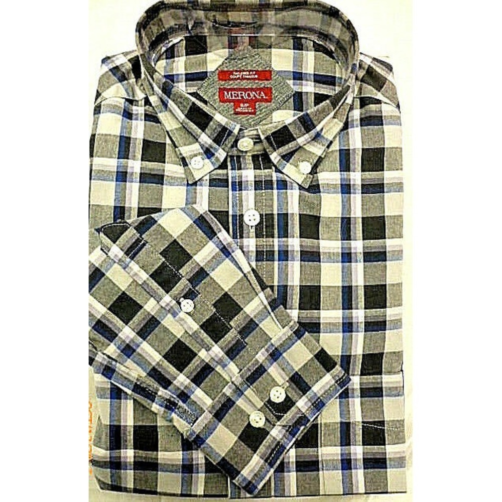 Merona Men's Shirt Size Small Plaid Tailored Fit Button Up Long Sleeve NEW‎
